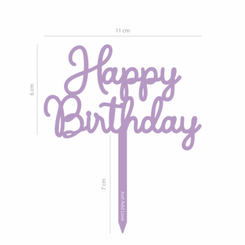 Topo de Bolo Acrílico Happy Birthday Lilás