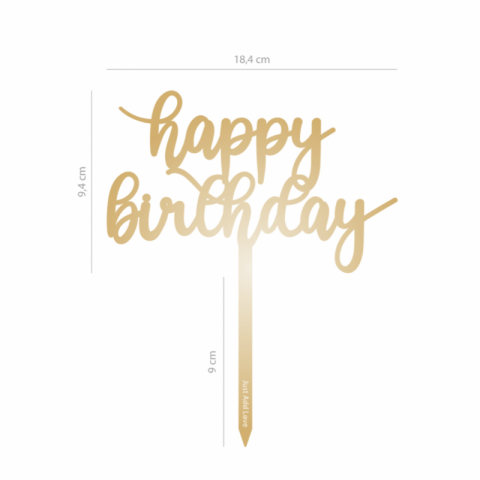 Topo de Bolo Acrílico Happy Birthday Dourado