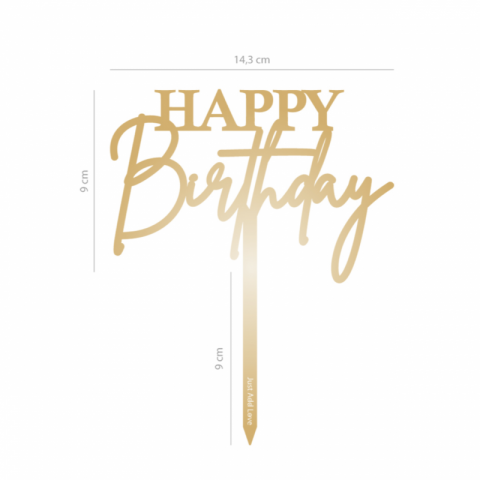 Topo de Bolo Acrílico Happy Birthday Dourado