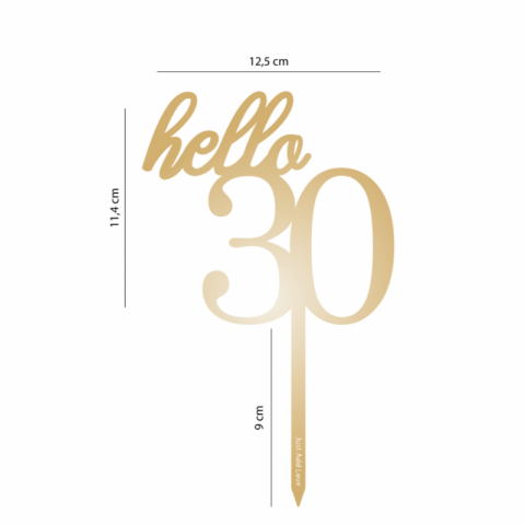 Topo de Bolo Acrílico Hello 30 Dourado