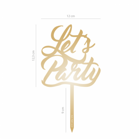 Topo de Bolo Acrílico Lets Party Dourado