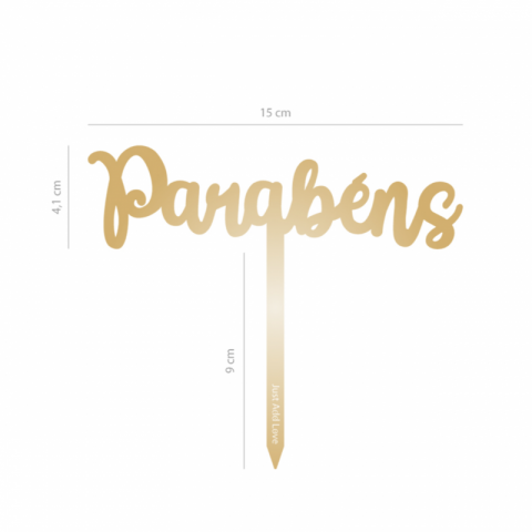 Topo de Bolo Acrílico Parabéns Dourado