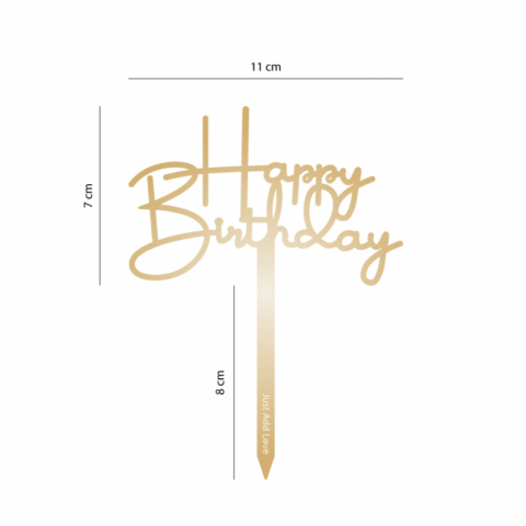 Topo de Bolo Acrílico Happy Birthday Dourado