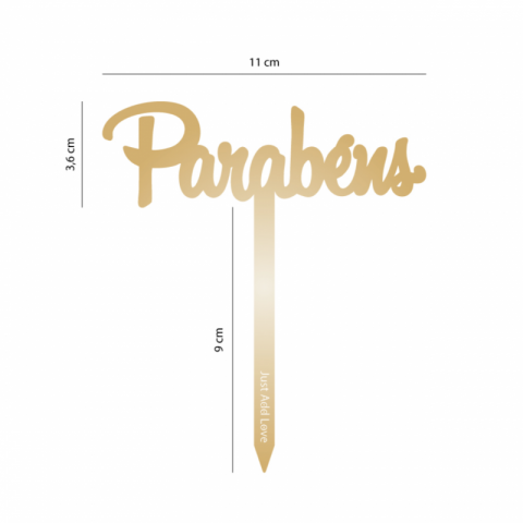 Topo de Bolo Acrílico Parabéns Dourado