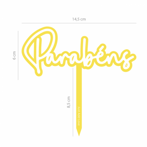 Topo de Bolo Acrílico Parabéns Amarelo e Branco