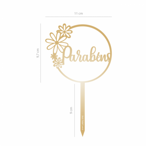 Topo de Bolo Acrílico Parabéns Dourado