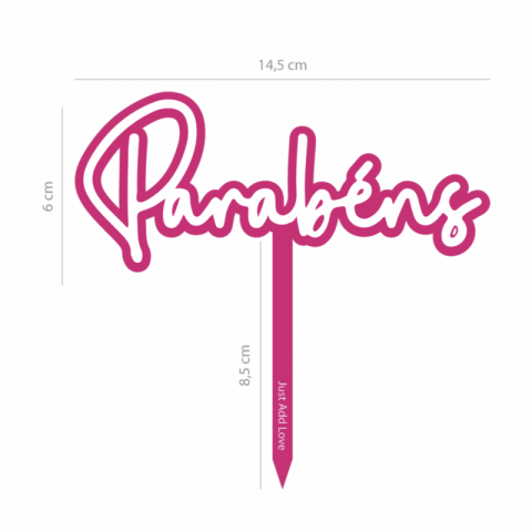 Topo de Bolo Acrílico Parabéns Rosa e Branco