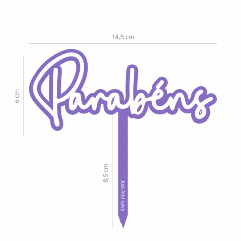 Topo de Bolo Acrílico Parabéns Violeta e Branco