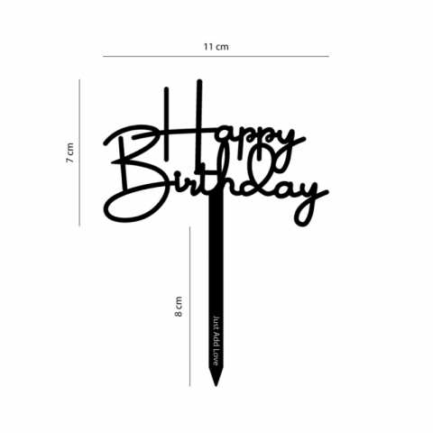 Topo de Bolo Acrílico Happy Birthday Preto