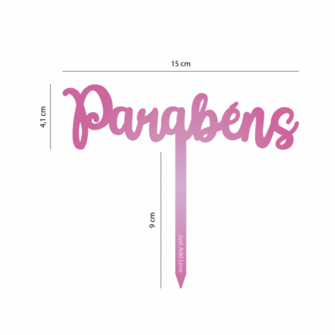 Topo de Bolo Acrílico Parabéns Rosa