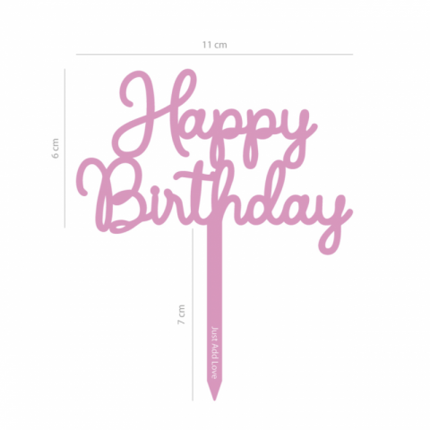 Topo de Bolo Acrílico Happy Birthday Rosa Claro