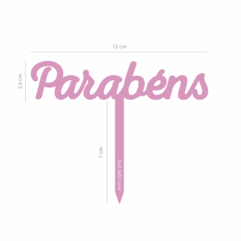 Topo de Bolo Acrílico Parabéns Rosa Claro