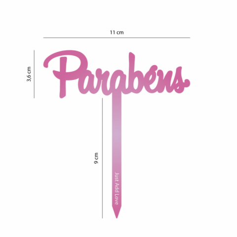 Topo de Bolo Acrílico Parabéns Rosa