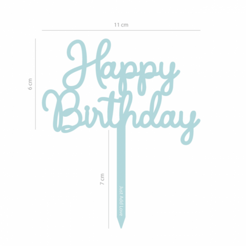 Topo de Bolo Acrílico Happy Birthday Verde Água