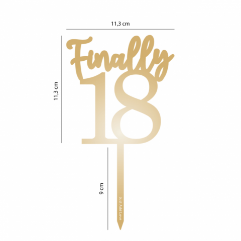 Topo de Bolo Acrílico Finally 18 Dourado