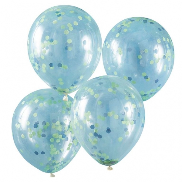 Balões com Confetti Verde e Azul