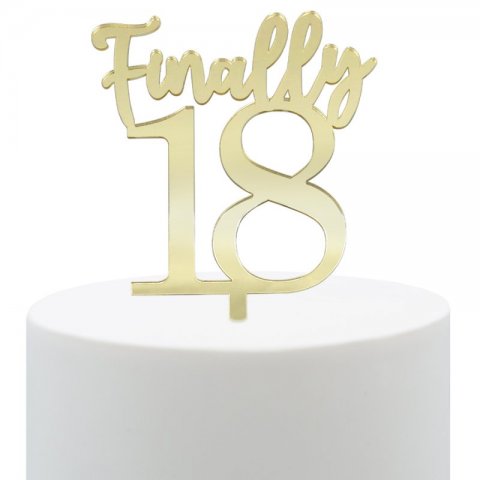 Topo de Bolo Acrílico Finally 18 Dourado
