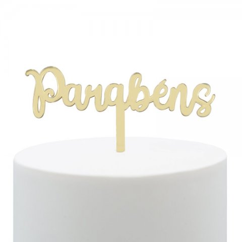 Topo de Bolo Acrílico Parabéns Dourado