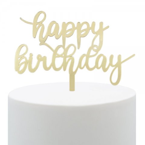 Topo de Bolo Acrílico Happy Birthday Dourado