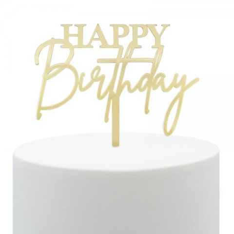 Topo de Bolo Acrílico Happy Birthday Dourado
