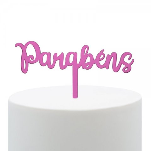 Topo de Bolo Acrílico Parabéns Rosa