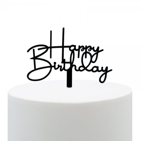 Topo de Bolo Acrílico Happy Birthday Preto