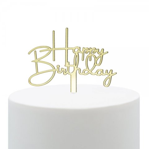 Topo de Bolo Acrílico Happy Birthday Dourado