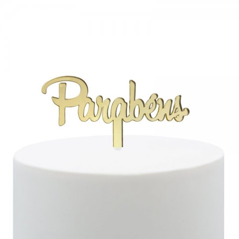 Topo de Bolo Acrílico Parabéns Dourado