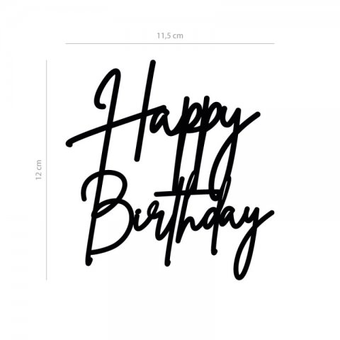 Aplique para Bolo Happy Birthday Preto