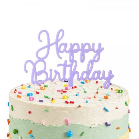 Topo de Bolo Acrílico Happy Birthday Lilás