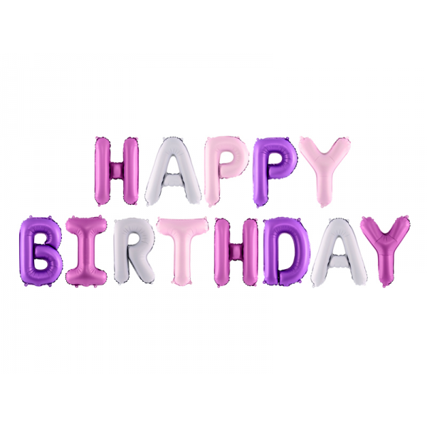 Balões Happy Birthday Mix Rosa e Roxo