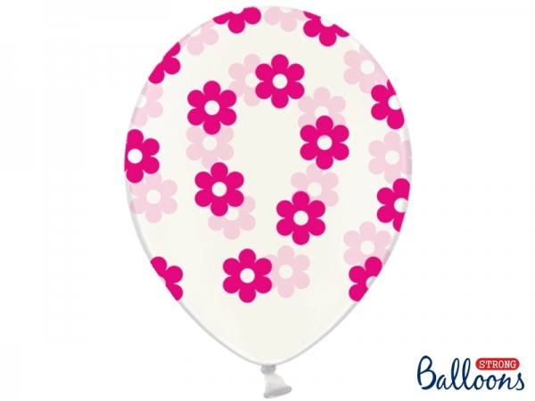 Unidade Balão Latex Transparente c/Flores Rosa