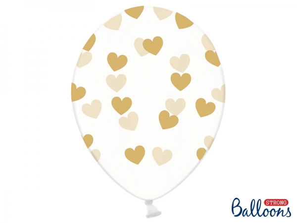 Unidade Balão Latex Transparente c/ Corações Dourados