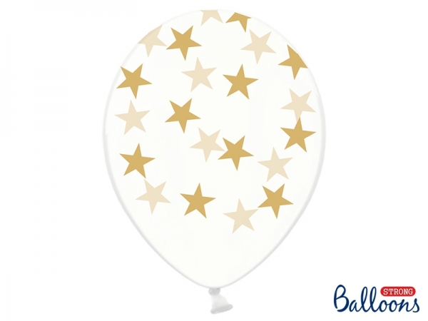 Unidade Balão Latex Transparente c/ Estrelas Douradas