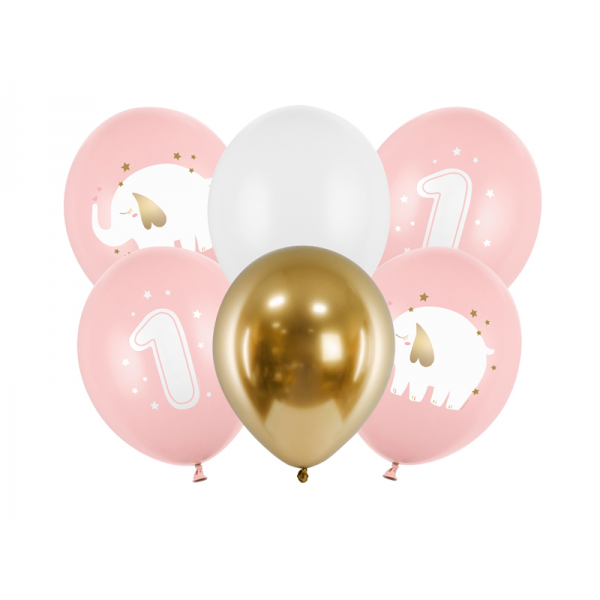 6 Balões Rosa 1º Aniversário