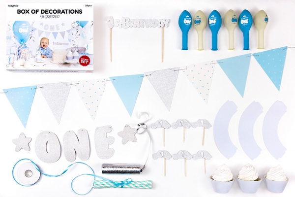 Kit Decoração 1º Aniversário Azul e Prata Kit Decoração 1º Aniversário Azul e Prata
