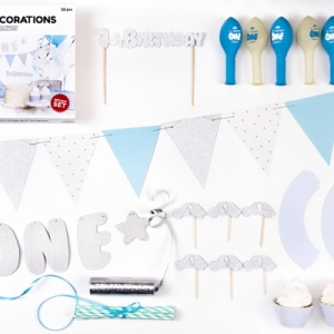 Kit Decoração 1º Aniversário Azul e Prata