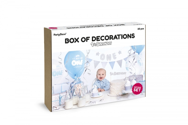 Kit Decoração 1º Aniversário Azul e Prata Kit Decoração 1º Aniversário Azul e Prata