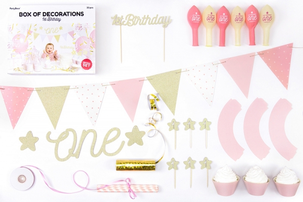 Kit Decoração 1º Aniversário Rosa e Dourado Kit Decoração 1º Aniversário Rosa e Dourado