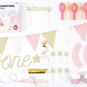 Kit Decoração 1º Aniversário Rosa e Dourado