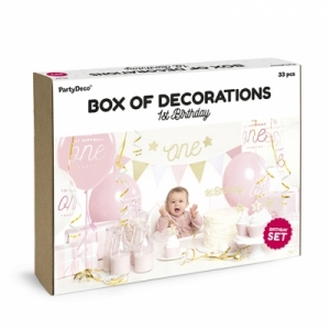 Kit Decoração 1º Aniversário Rosa e Dourado