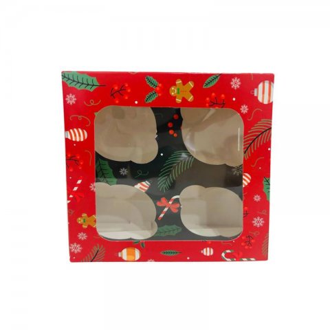 Caixa para 4 Cupcakes Natal