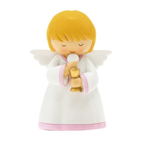 Figura Comunhão Anjo Rosa com Cálice - 12cm