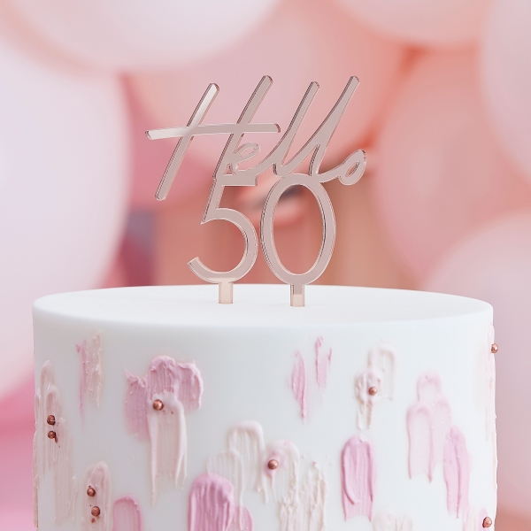 Topo de Bolo Rose Gold Hello 50