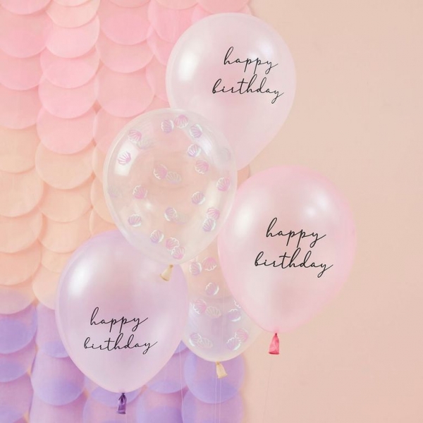 5 Balões Happy Birthday / Conchas
