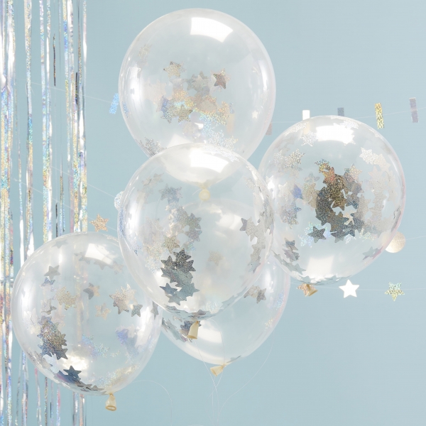 Balões com Confetti Estrelas Holográficas