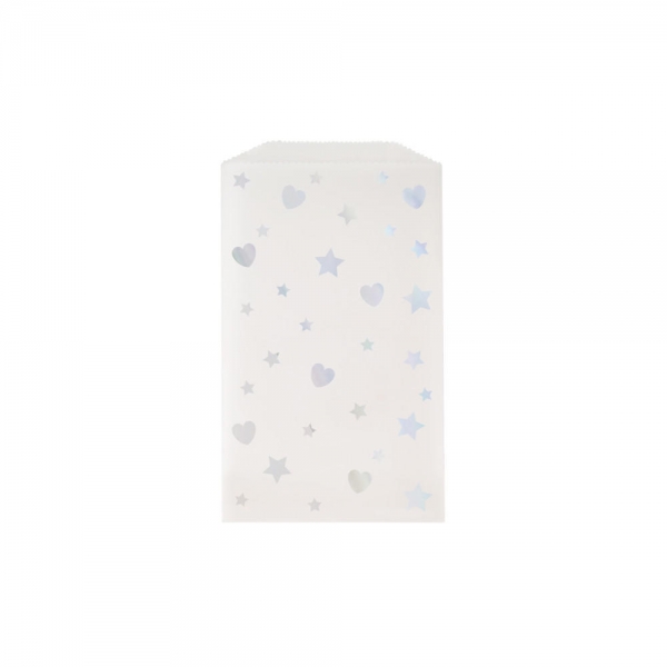 Sacos de Papel Estrelas e Corações Iridescentes