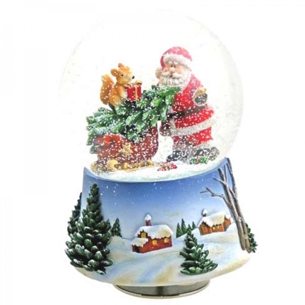Globo de Neve Musical Pai Natal com Esquilos